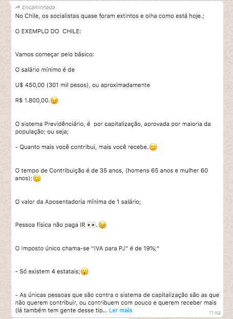 Texto compartilhado pelo WhatsApp